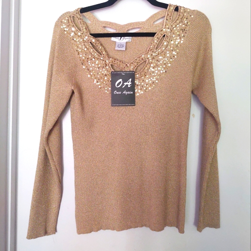 Once Again long sleeve metallic /cotton dress shirt tan size large